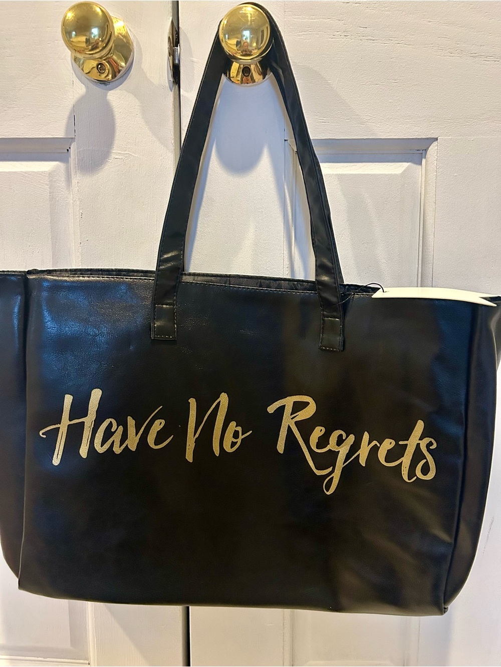 Source Unknown Black Tote Bag with Gold Script - 'Have No Regrets'